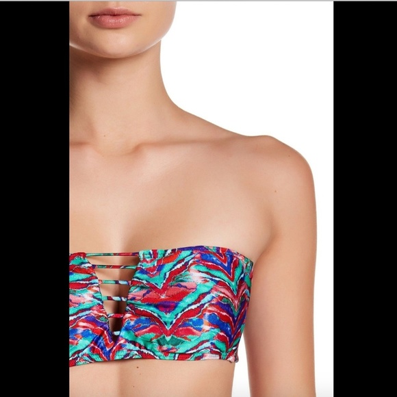NWT! Luli Fama Strappy V Cut Out Print Bandeau Top - Picture 3 of 7